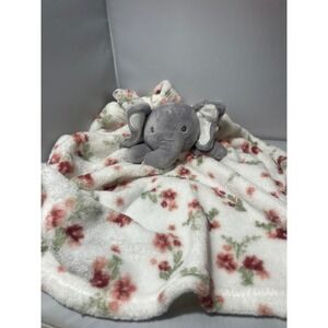 Modern Baby Elephant Security Blanket Floral Pink Red White Plush Lovey 1002469